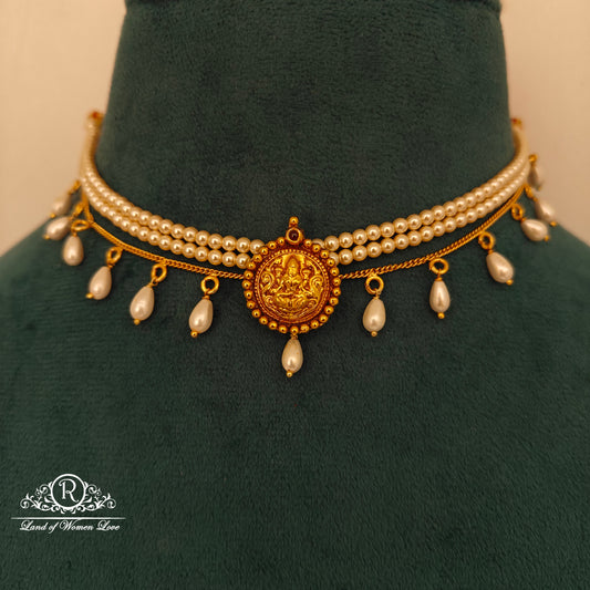 92.5 Silver Pearl Chocker with middle Lakshmi Pendant-RCH1246