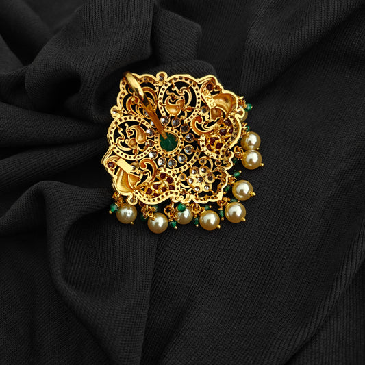 92.5 silver pachi work peacock and flower design pendant -RCMB060-1