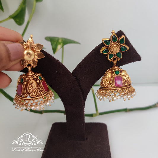 Flower design Silver jhumkas-RCM897