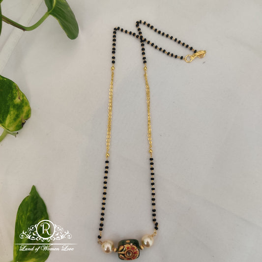 Black beads chain with pearl and  with beautiful tanzanite pendant "20-RCH397