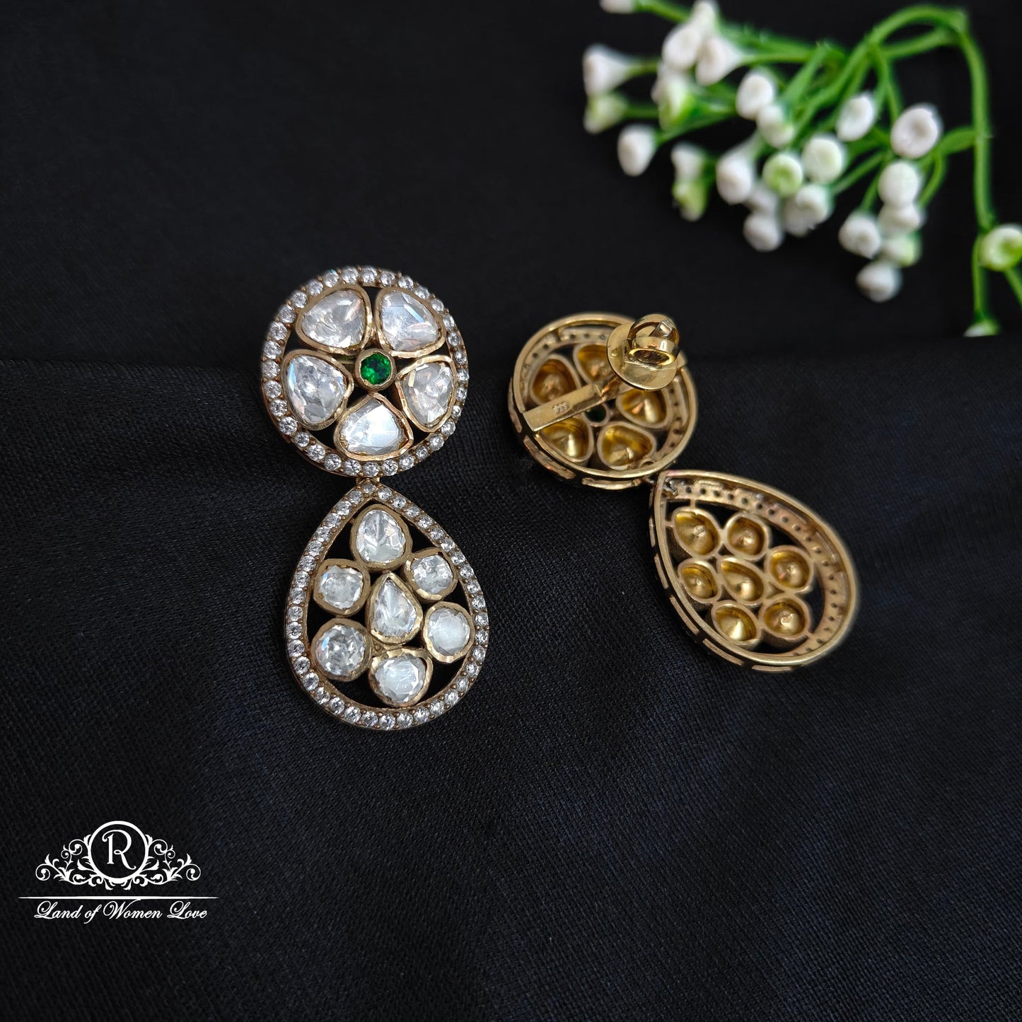 92.5 Silver Victorian flower design earrings-RCM1115