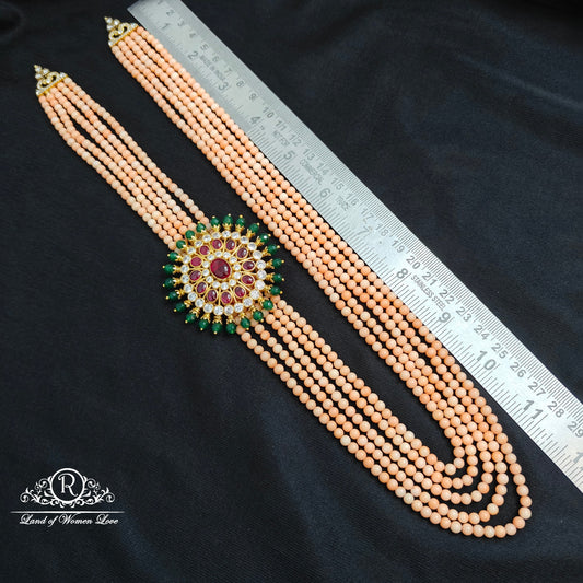 Silver Side Locket Coral Beads Haram-H100