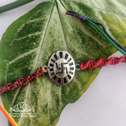 92.5 silver beautiful swastik design rakhi:rch239 92.5 silver ramala jewelry / ramala collections