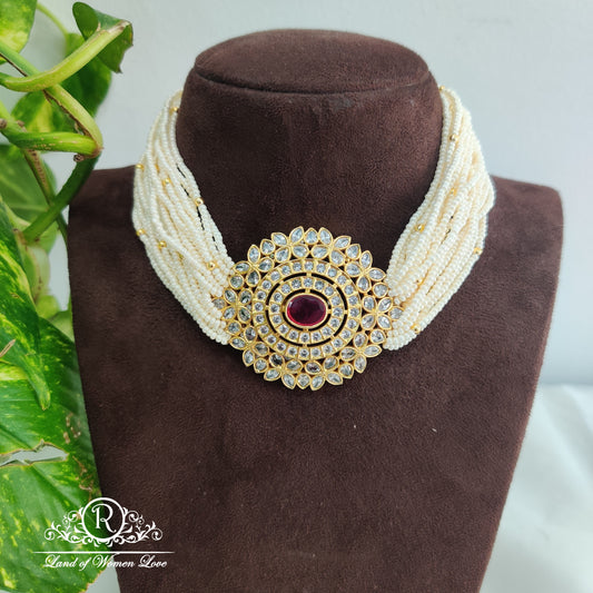 necklace 92.5 silver jewelry white gold tone kundan beaded necklace rcw005 kundan 92.5 silver ramala jewelry / ramala collections