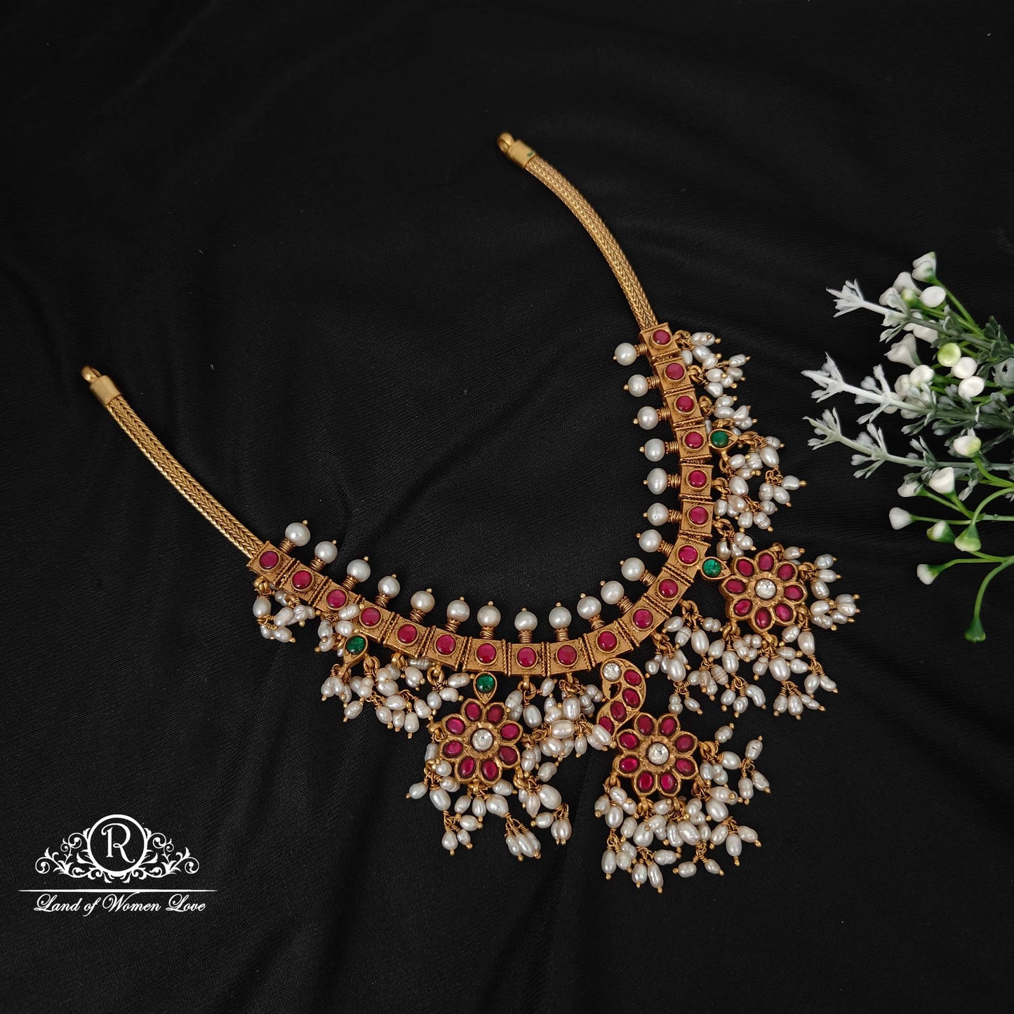 necklace silver kempu stones guttapusalu design necklace-rcc319 92.5 silver ramala jewelry / ramala collections