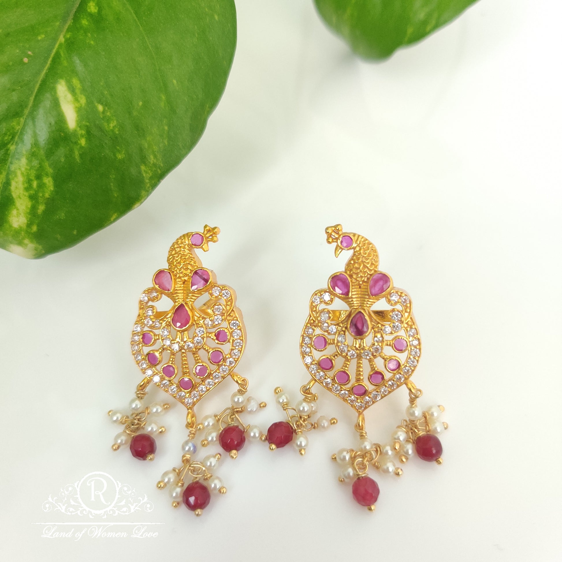 earrings silver kempu stones peacock design earrings-m135 92.5 silver ramala jewelry / ramala collections