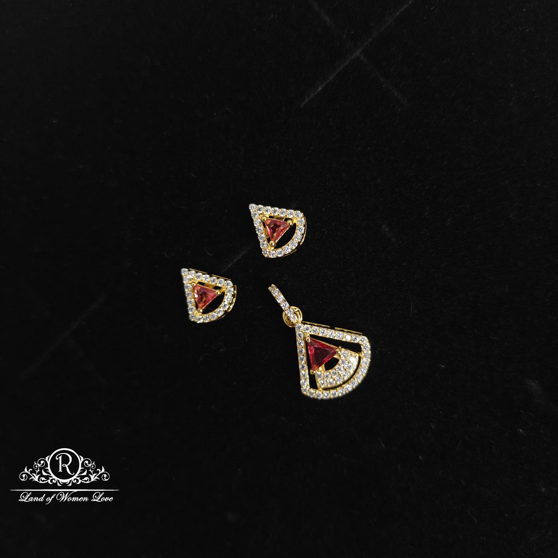 earrings 92.5 silver cz- stones red coloured pendant set cz 92.5 silver ramala jewelry / ramala collections