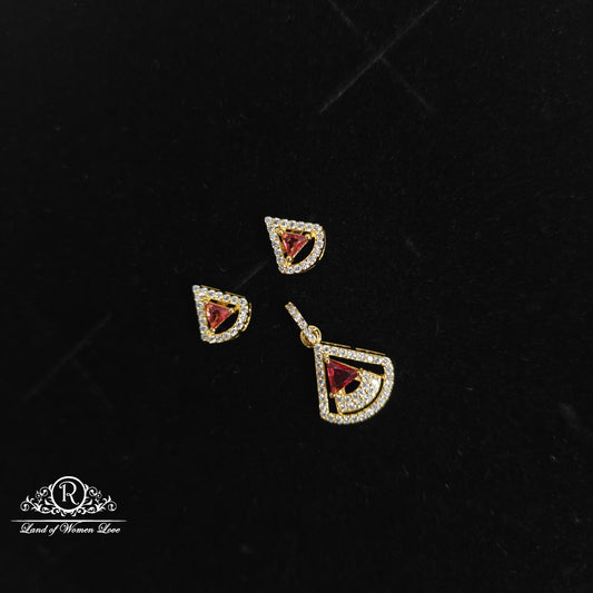 earrings 92.5 silver cz- stones red coloured pendant set cz 92.5 silver ramala jewelry / ramala collections