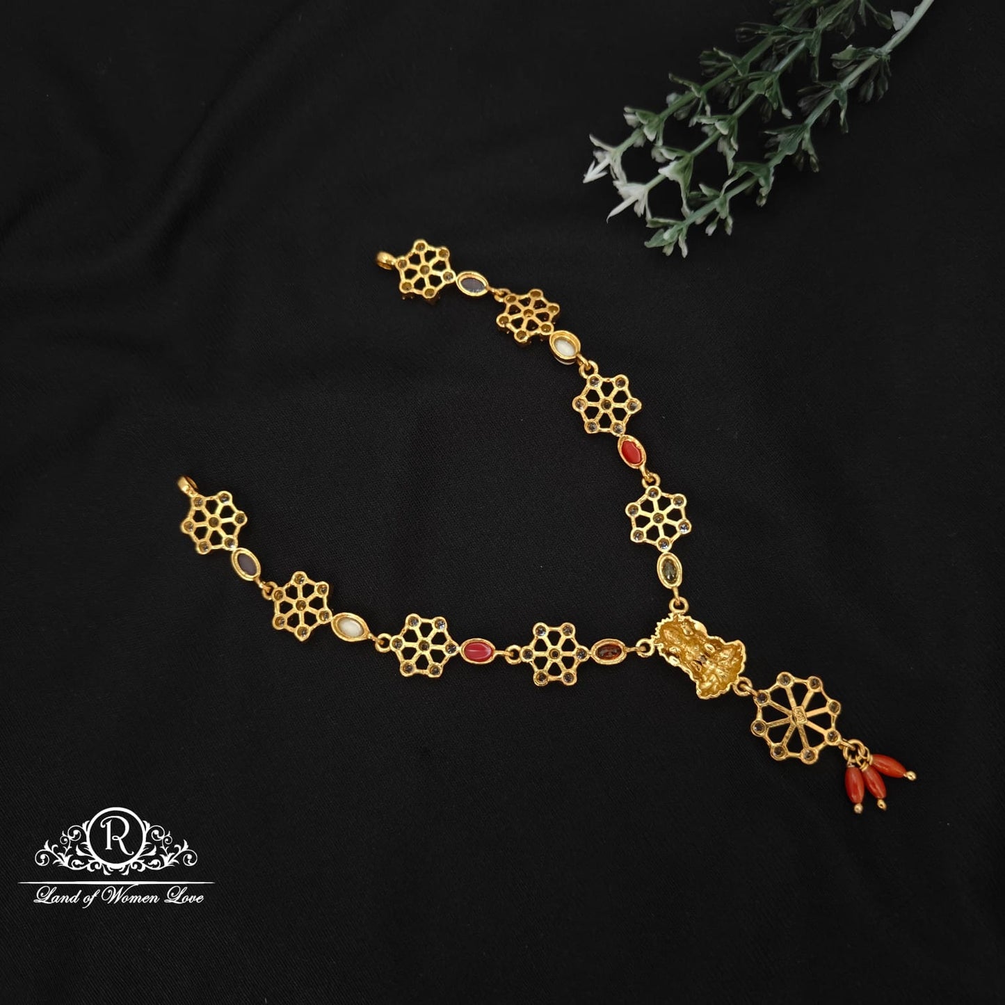 92.5 Silver Lakshmi devi design Necklace-RCM1052