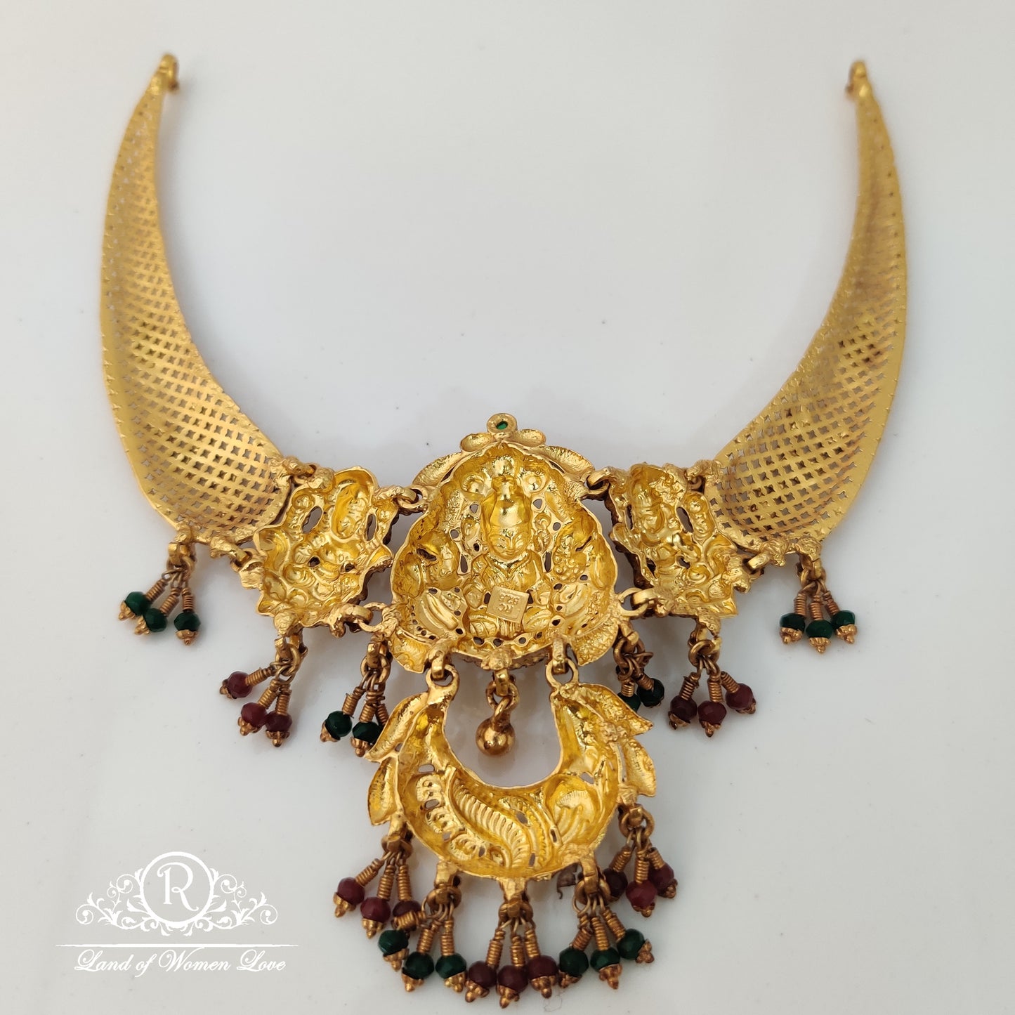 Simple and cute silver ✨ kantey with Lakshmi Devi design and hangings 12"-RCMA05