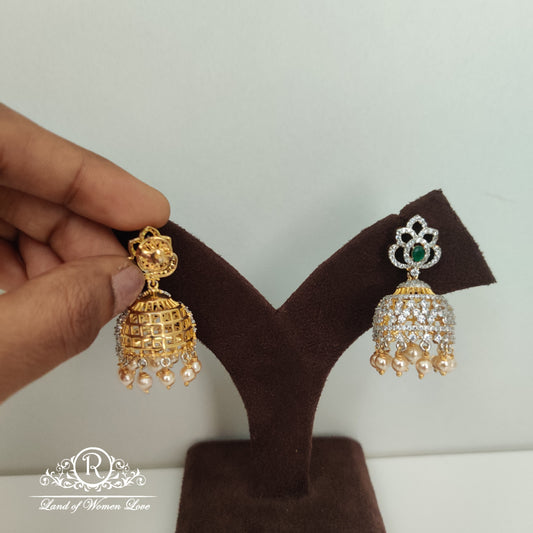 Diamond finishing Silver jhumkas-RC85-90CP018