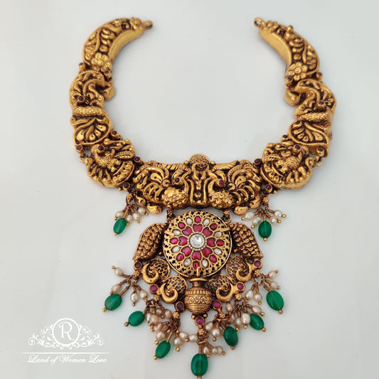 Beautiful 💫silver necklace with peacock design and kundan locket ✨14"-RCMA02