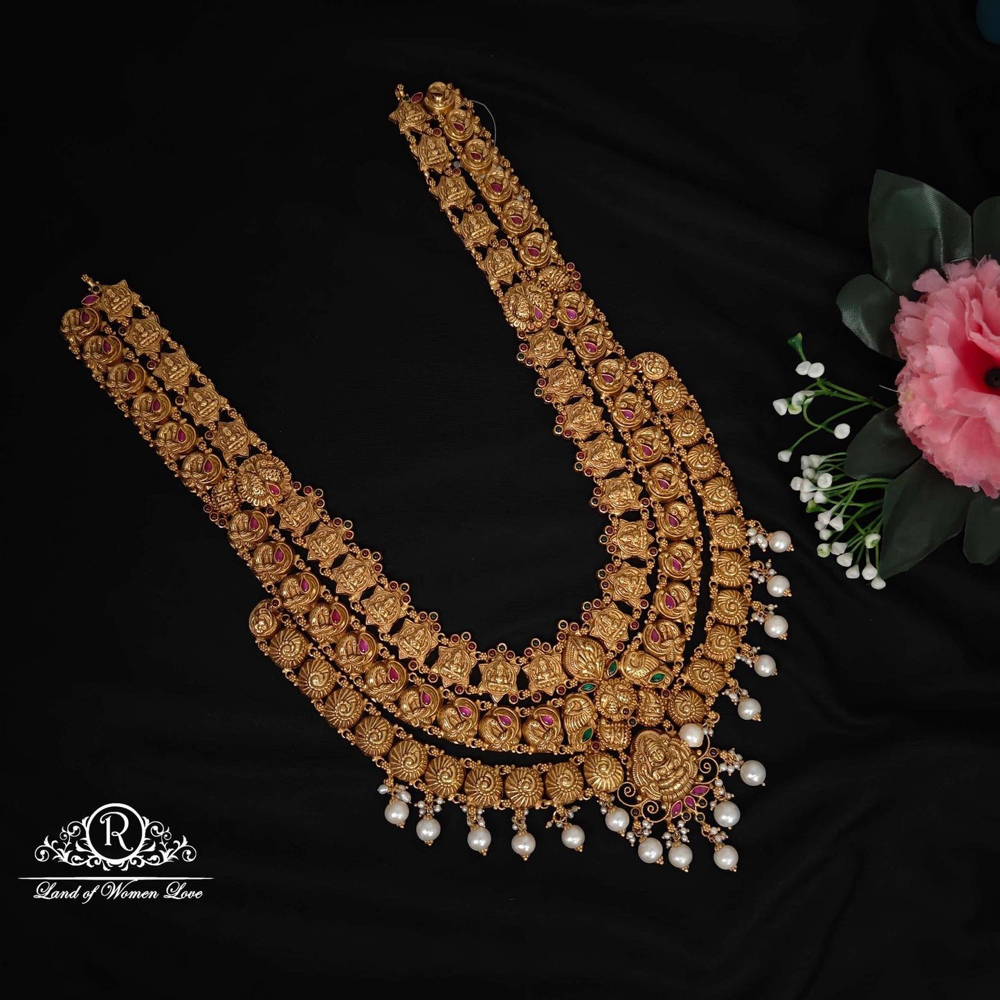 haram silver lakshmi devi with peacock design haram-rc87-60p31 92.5 silver ramala jewelry / ramala collections