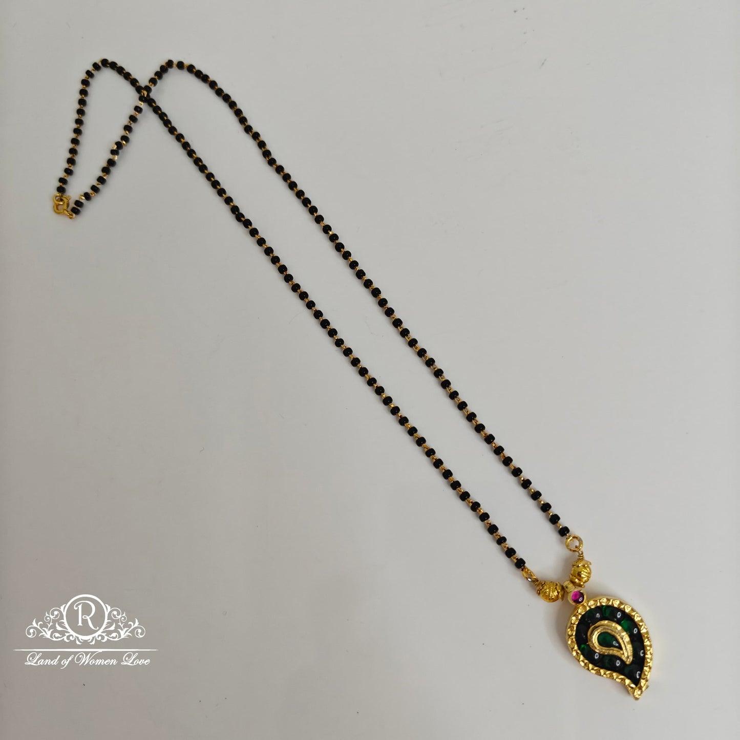 92.5 Silver Black beads with Mango design locket-RCH795