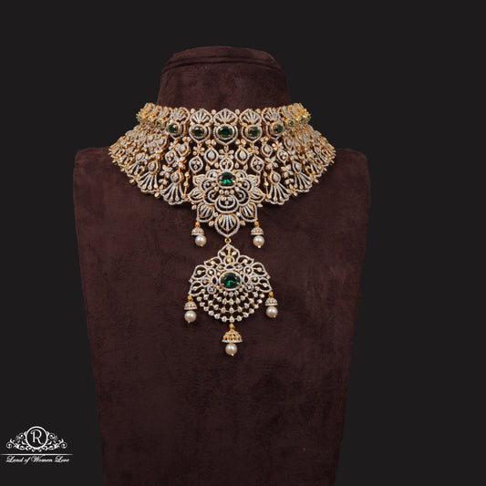 beautiful diamond finishing cz- stones chocker with emerald stones 10"-rct499 emerald 92.5 silver ramala jewelry / ramala collections