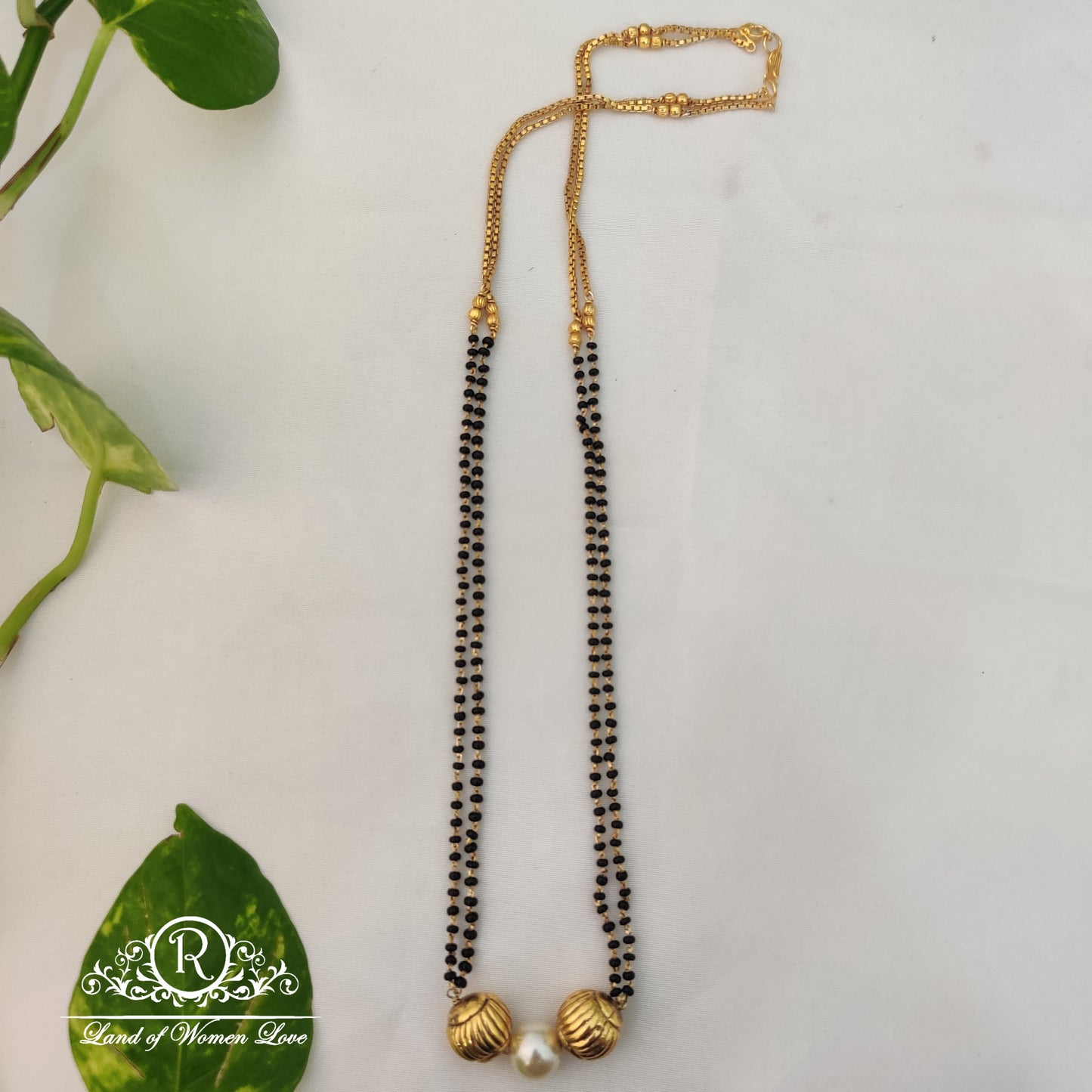 Beautiful black beads chain with  gold balls  and pearl"20-RCH430