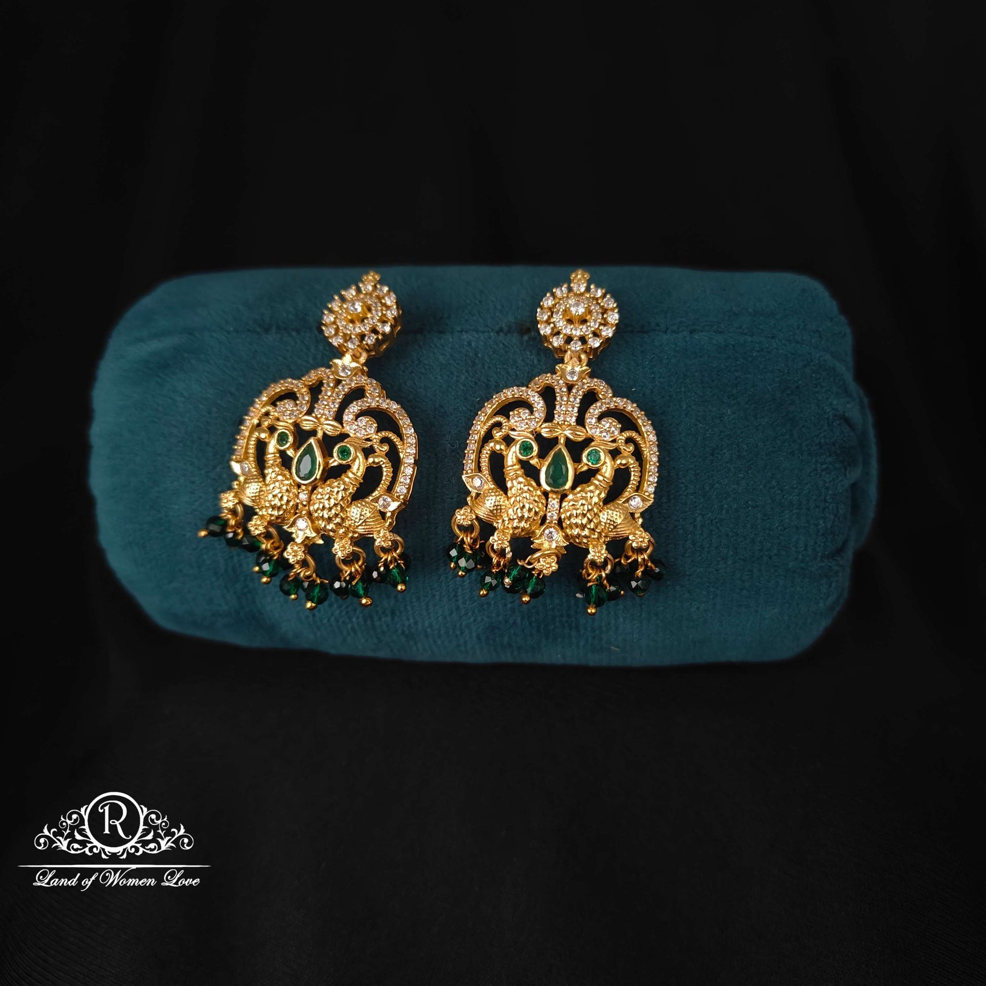 earrings peacock design cz- stones earrings-rcm968 cz 92.5 silver ramala jewelry / ramala collections