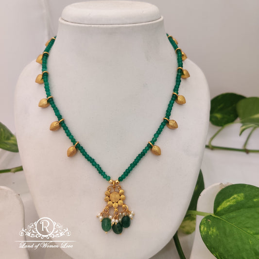 Beautiful green beads customized with mango side lockets and pendent -"18-RCH418