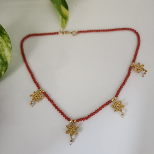 Stunning Corals with Silver CZ- drops Necklace-RCM249
