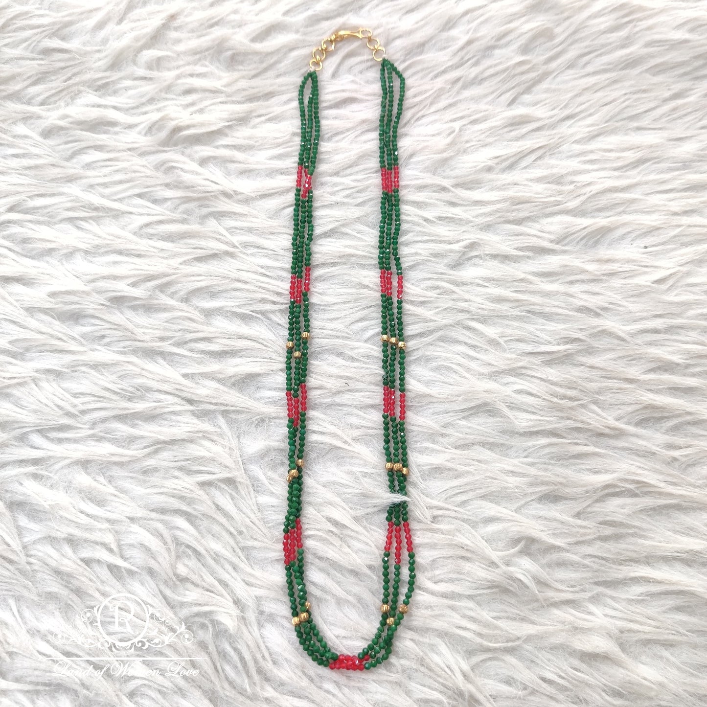Beads Mala Green & Red Colour Middle gold Ball RCH317