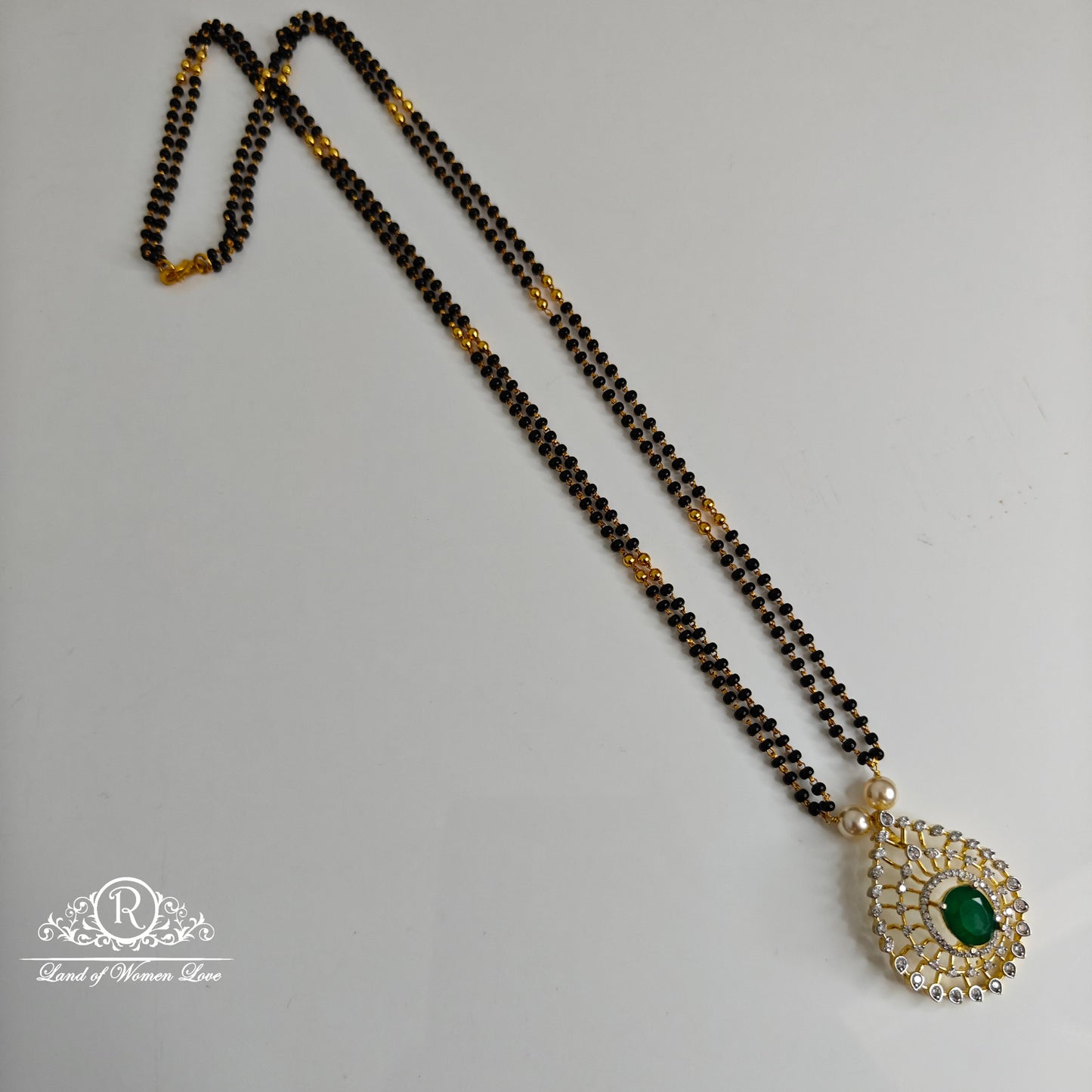 92.5 silver two lines black beads with diamond finishing locket-rct337 92.5 silver ramala jewelry / ramala collections