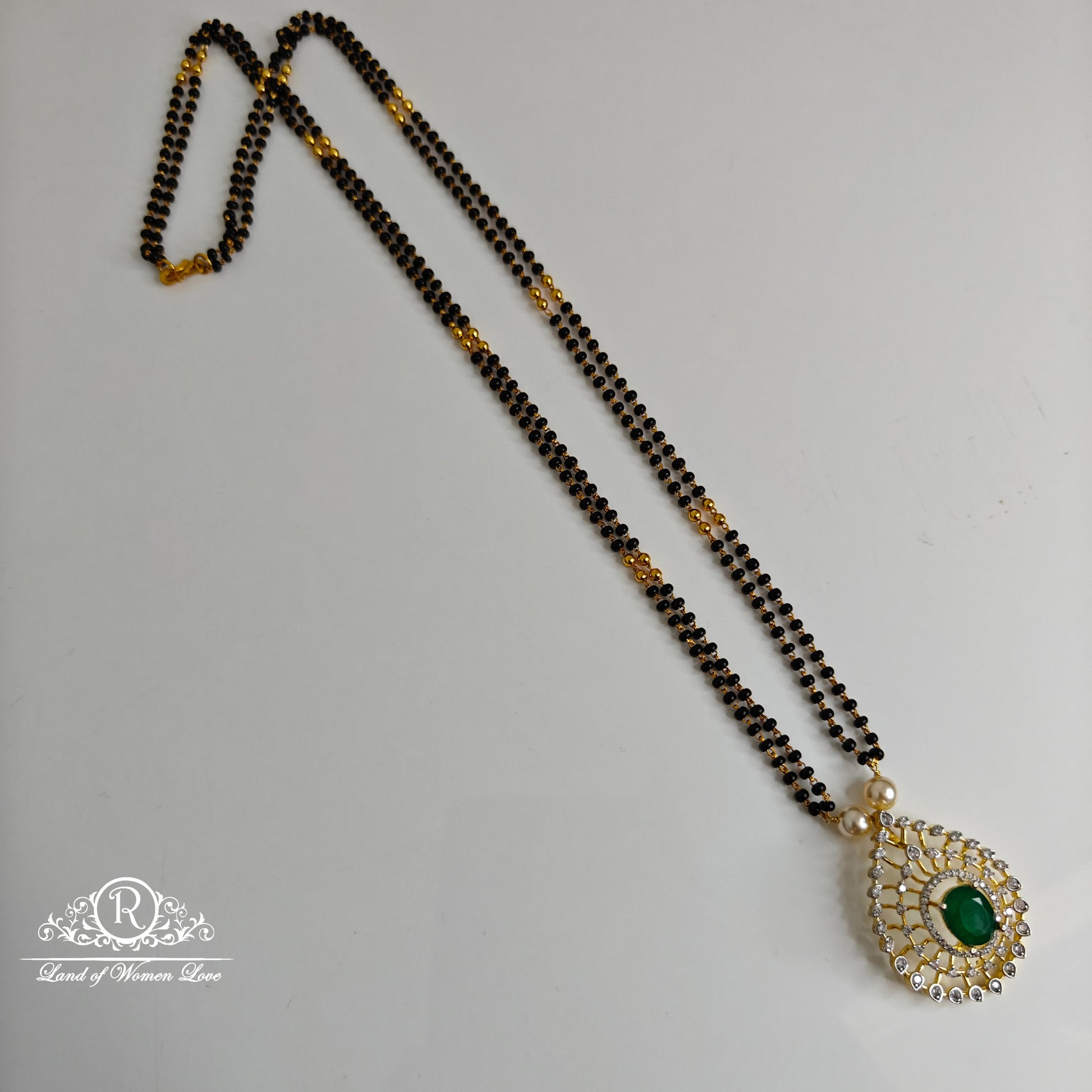 92.5 silver two lines black beads with diamond finishing locket-rct337 92.5 silver ramala jewelry / ramala collections