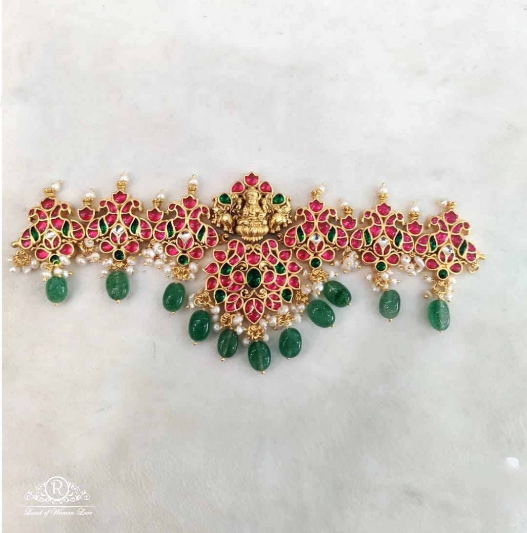 necklace 92.5 silver jewelry kempu multi stones with green pearls neck piece rcw002 92.5 silver ramala jewelry / ramala collections