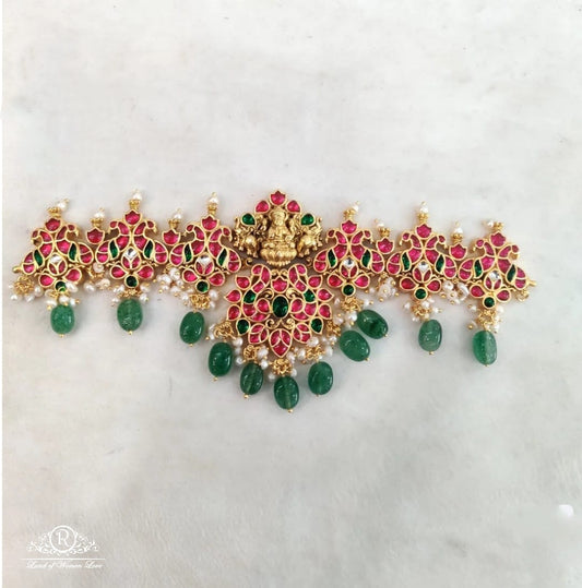 necklace 92.5 silver jewelry kempu multi stones with green pearls neck piece rcw002 92.5 silver ramala jewelry / ramala collections