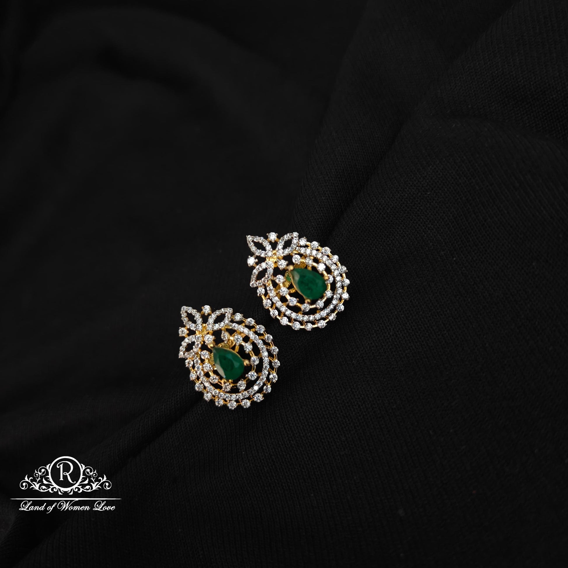 stud 92.5 silver diamond finishing white and green stones studs 92.5 silver ramala jewelry / ramala collections