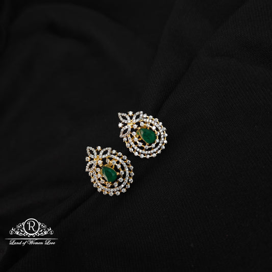 stud 92.5 silver diamond finishing white and green stones studs 92.5 silver ramala jewelry / ramala collections