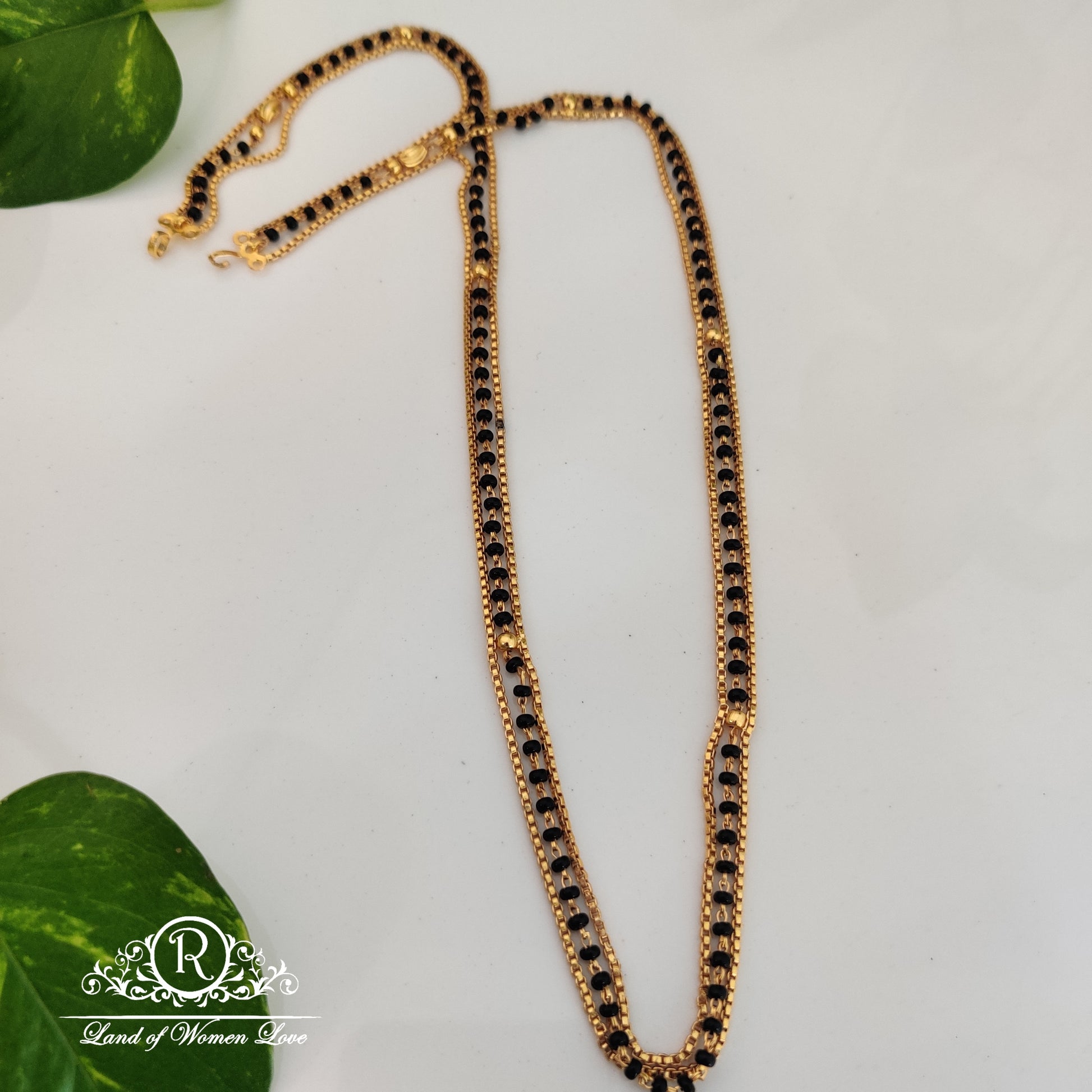 beautiful black beads with chains and gold balls 24"-rct498 92.5 silver ramala jewelry / ramala collections