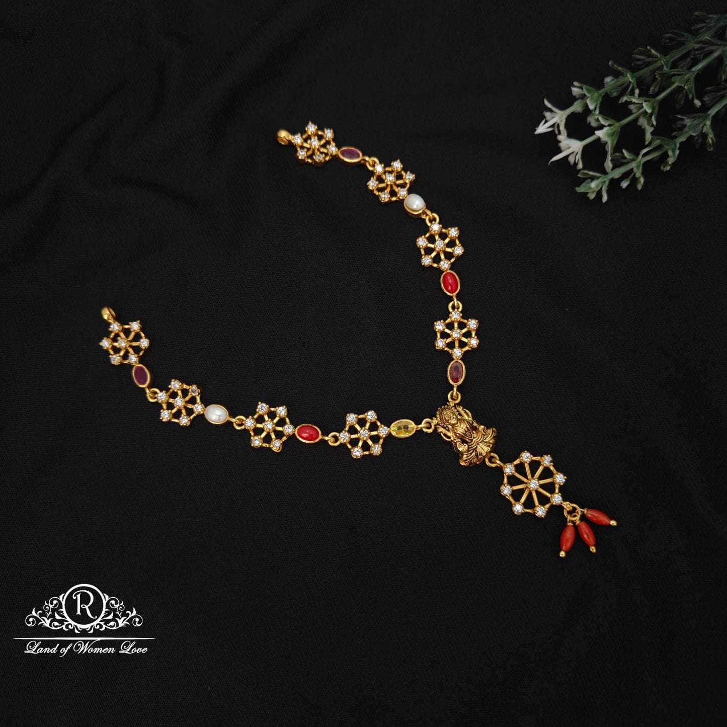necklace 92.5 silver lakshmi devi design necklace-rcm1052 navaratna 92.5 silver ramala jewelry / ramala collections