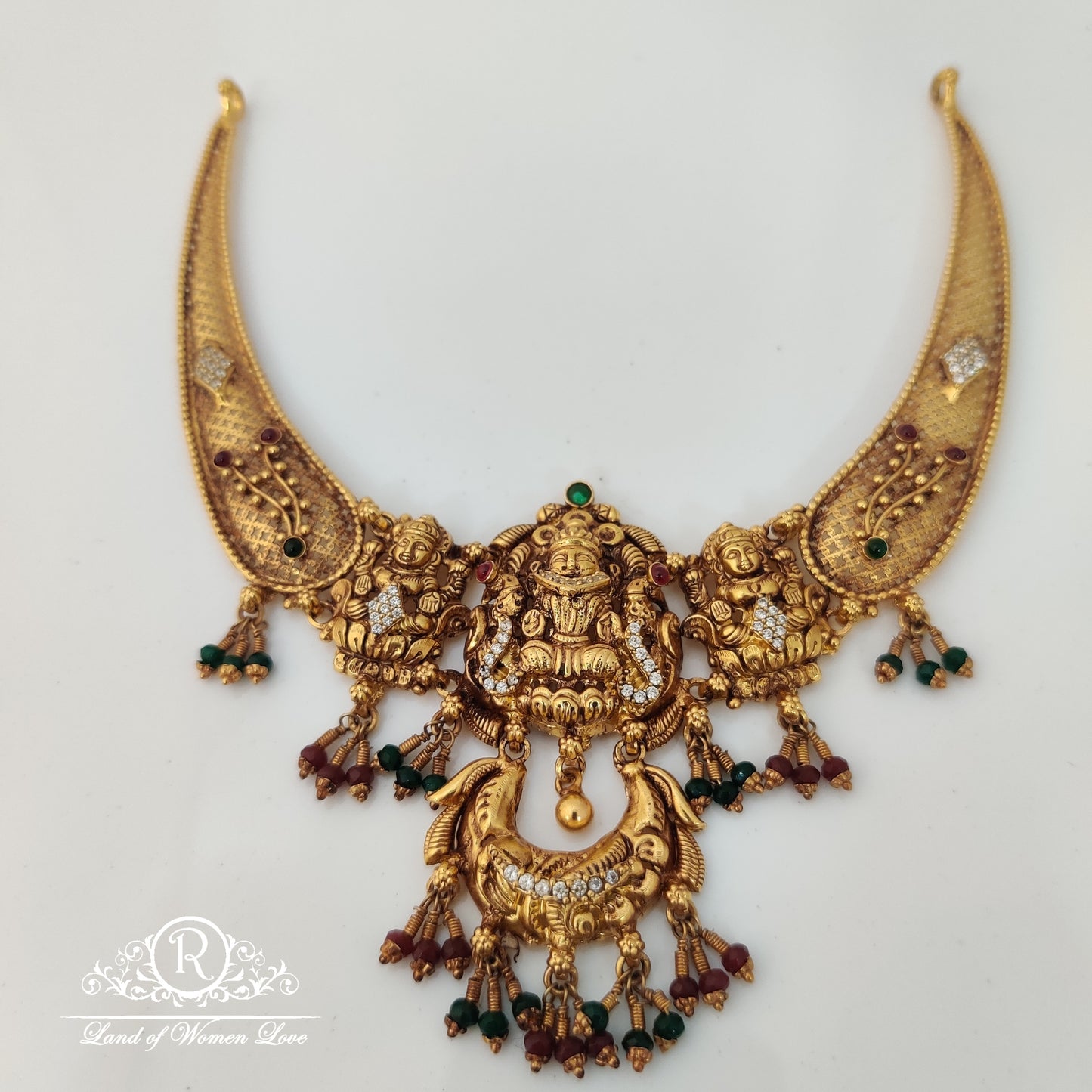 Simple and cute silver ✨ kantey with Lakshmi Devi design and hangings 12"-RCMA05