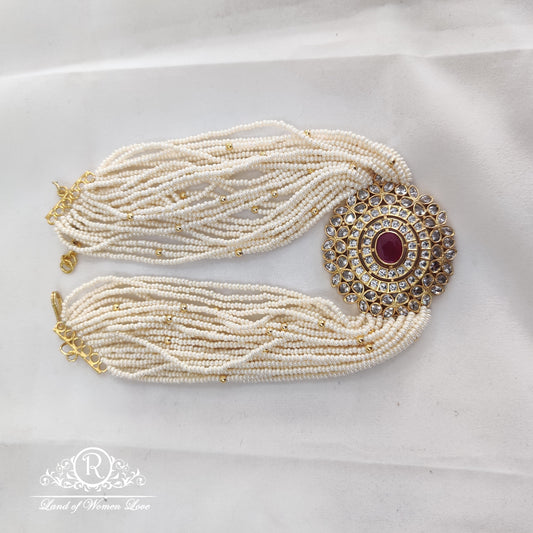 92.5 silver Jewelry white gold tone kundan beaded necklace RCW005