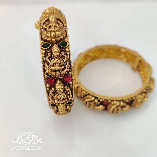 Cultural richness beautiful silver bangles with Lakshmi Devi design 2.4"-RCMA08