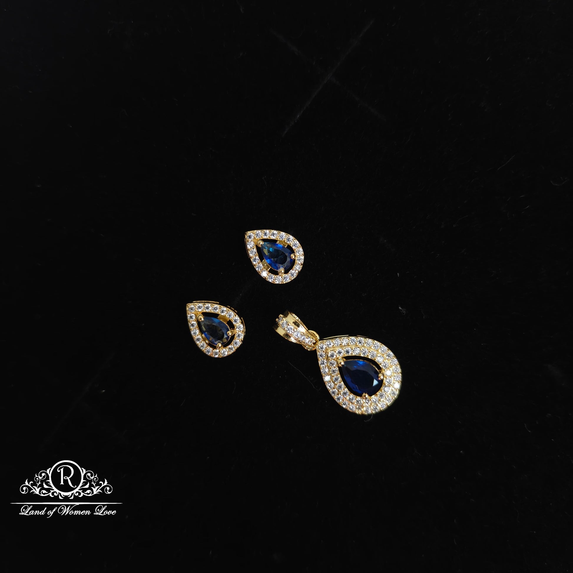 earrings 92.5 silver cz- stones navy blue pendant set cz 92.5 silver ramala jewelry / ramala collections