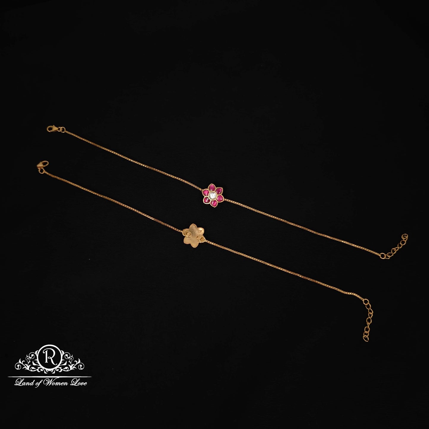 Silver Flower design Kundan Anklets-RCP096