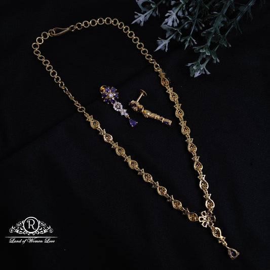 92.5 Silver CZ- stones flower design Necklace set-RCDS097