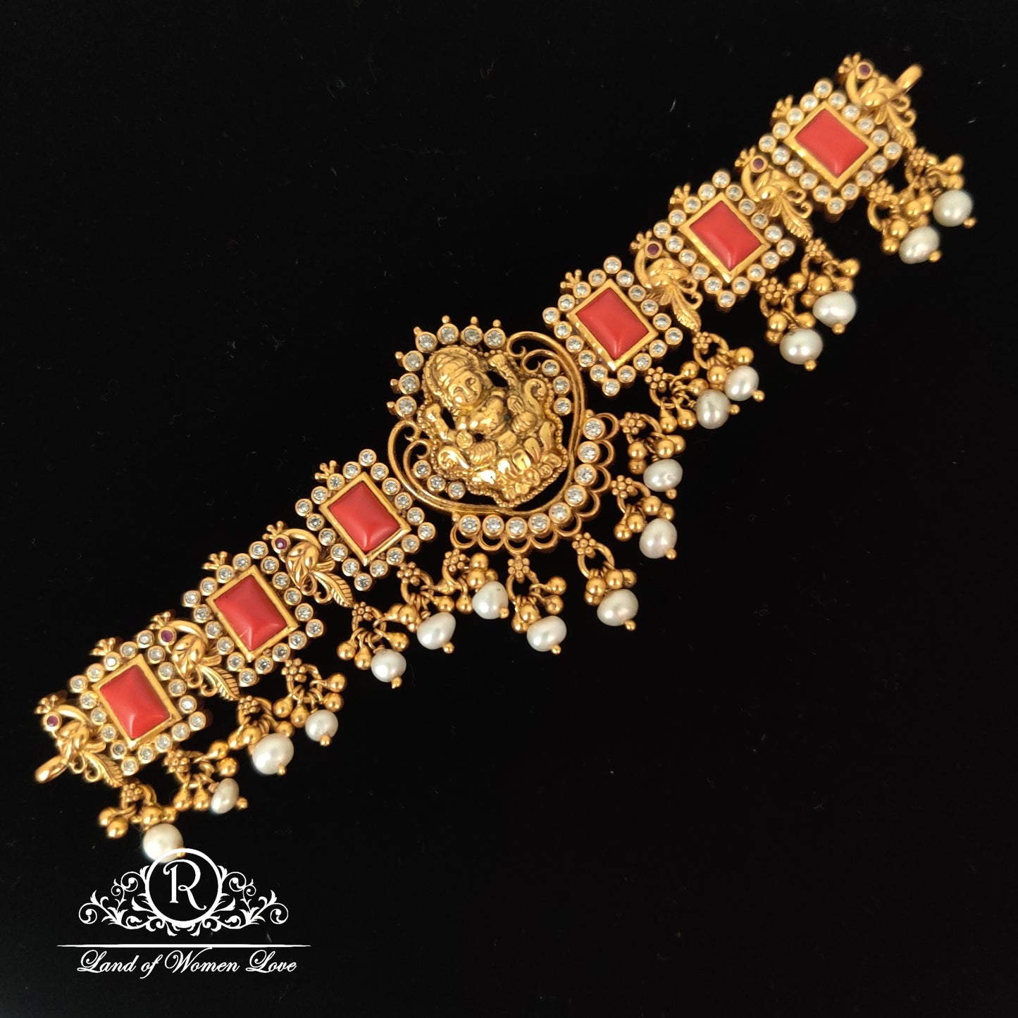 choker lakshmi devi design corals silver choker-rc85-70cp08 92.5 silver ramala jewelry / ramala collections