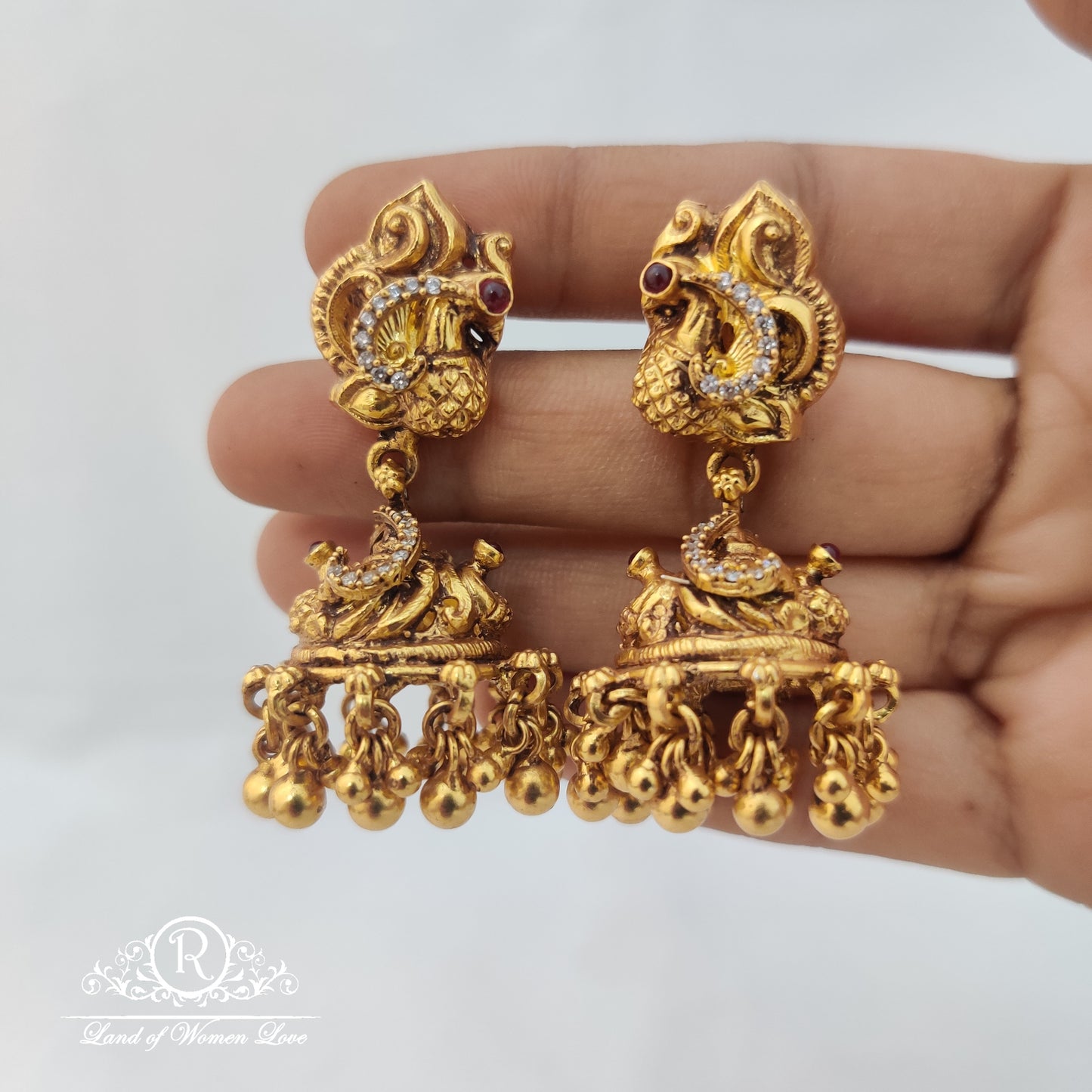 Simple and cute silver ✨ earrings with peacock 🦚 design and gold balls -RCM761