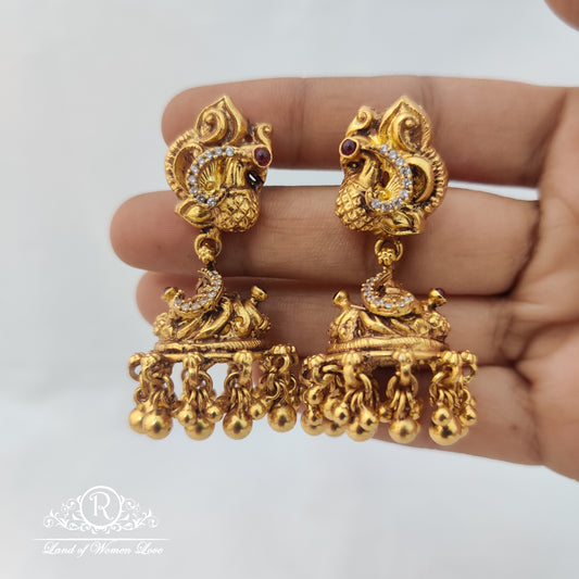Simple and cute silver ✨ earrings with peacock 🦚 design and gold balls -RCM761