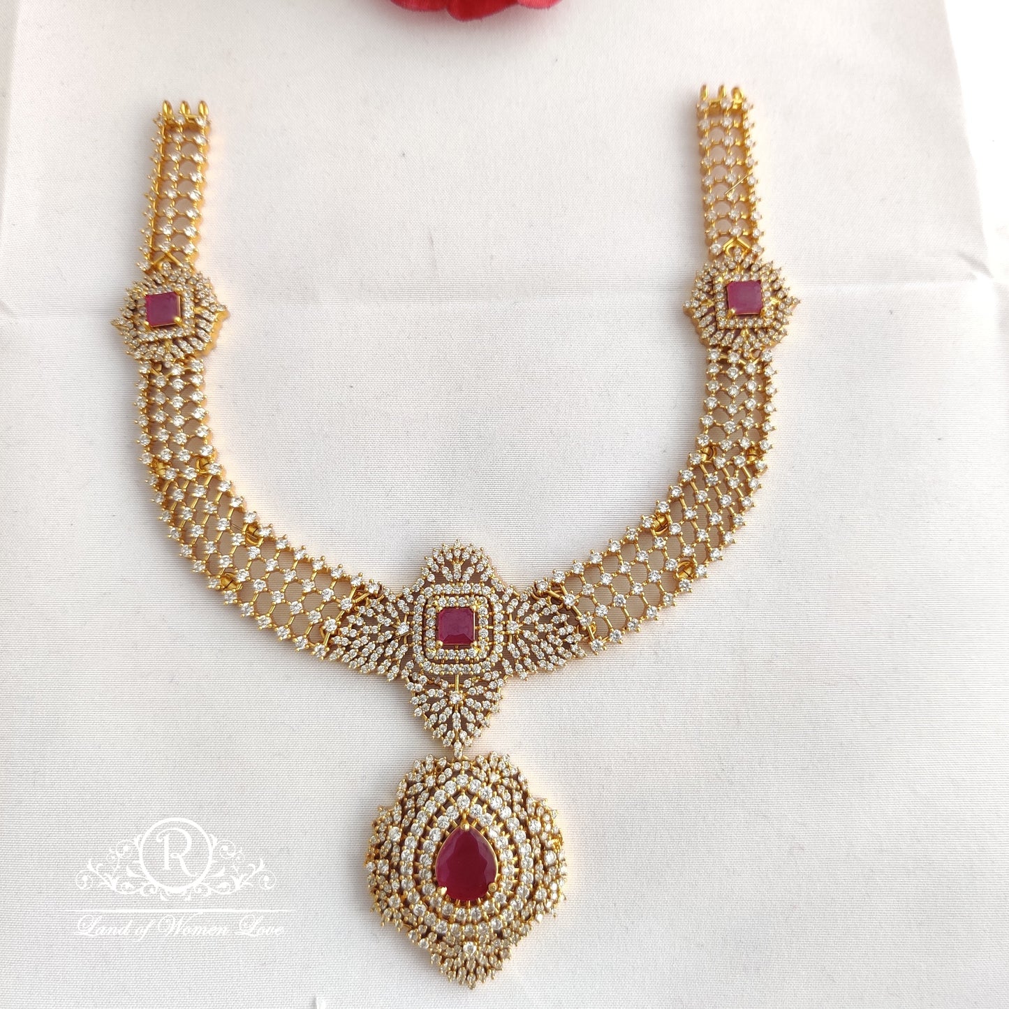 necklace 92.5 silver necklace with rubies and diamond look finish:rcv136 92.5 silver ramala jewelry / ramala collections