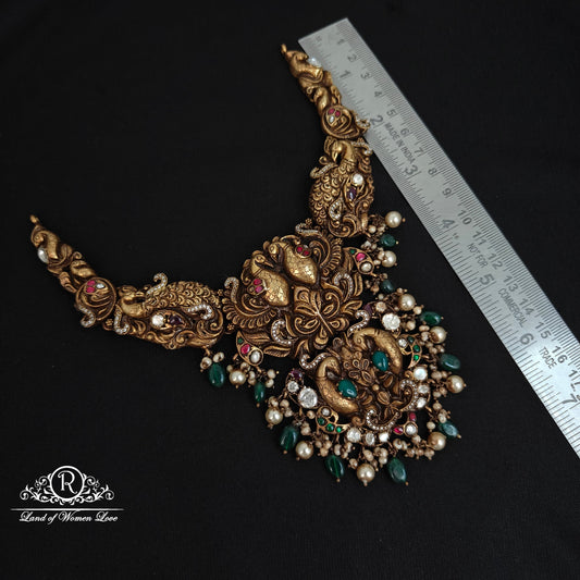 92.5 Silver peacock Design polki and kundans Necklace-RCM1124