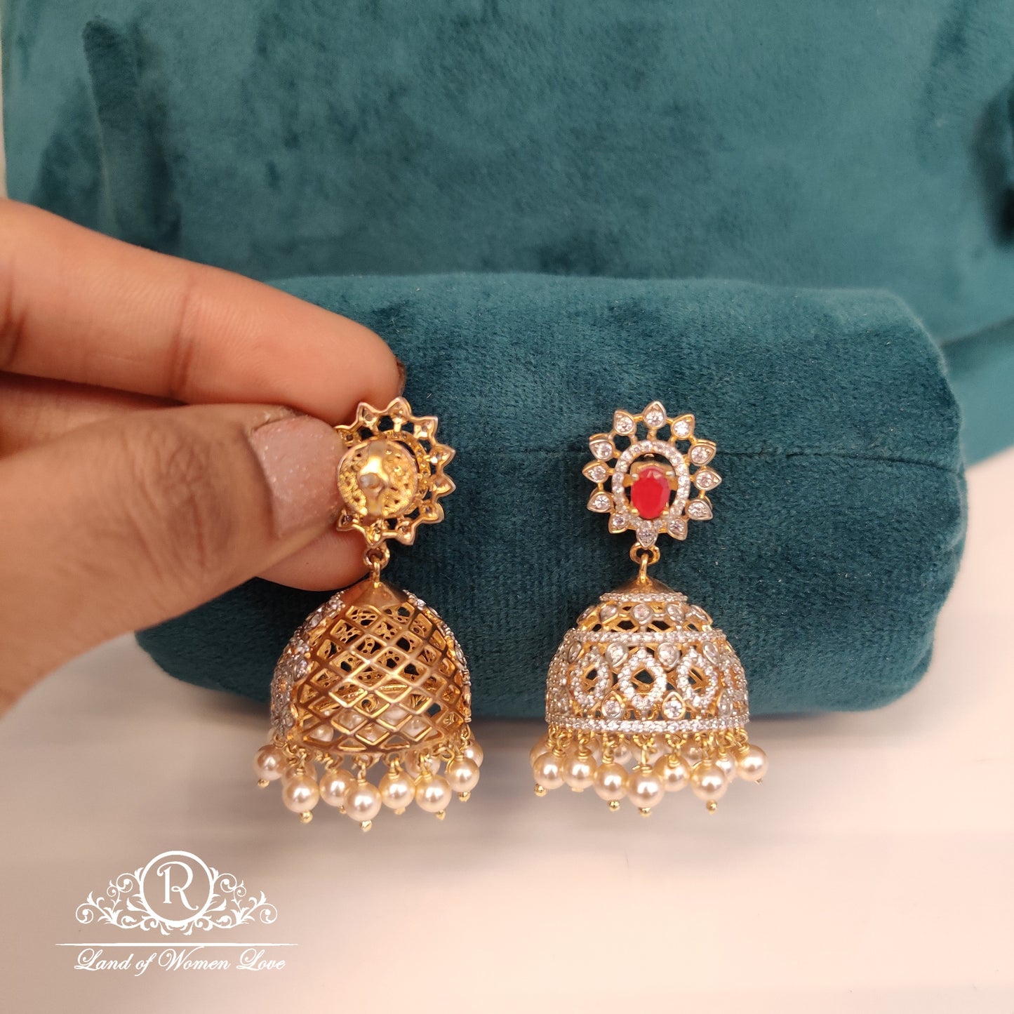 Diamond finishing Silver jhumkas-RCCP237