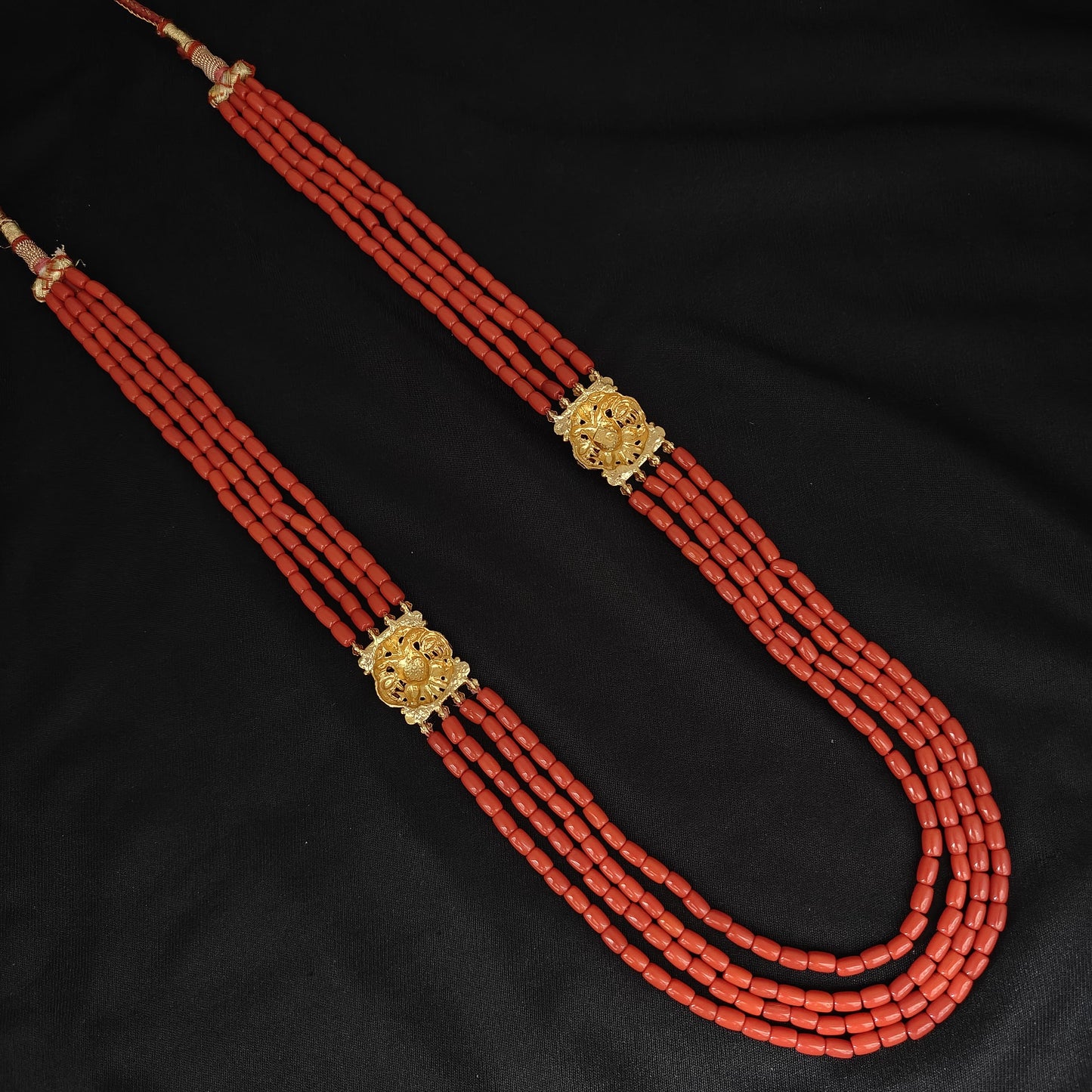 92.5 Silver Coral beads Mala with Lakshmi devi lockets -RCH834