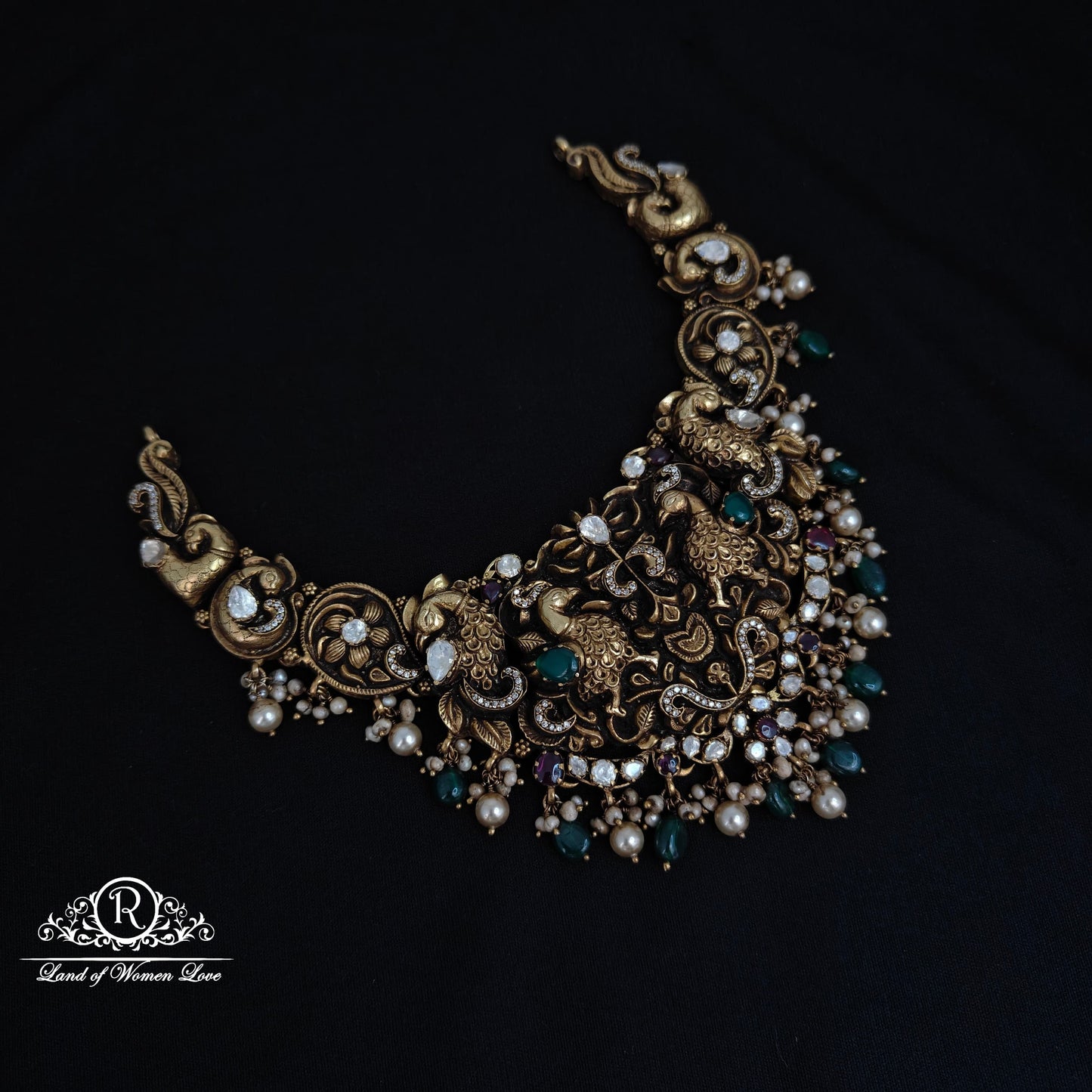 necklace 92.5 silver peacock design nakshi polki necklace-rcm1122 polki 92.5 silver ramala jewelry / ramala collections