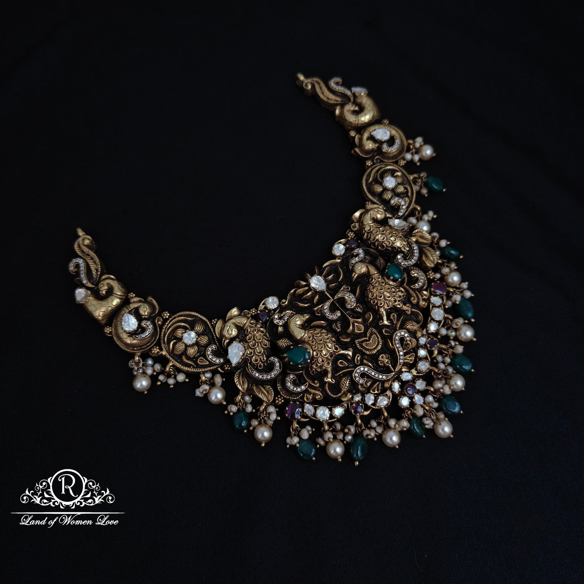 necklace 92.5 silver peacock design nakshi polki necklace-rcm1122 polki 92.5 silver ramala jewelry / ramala collections