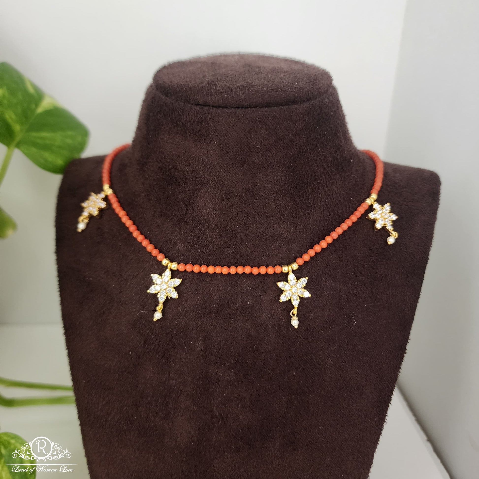 necklace stunning corals with silver cz- drops necklace-rcm249 cz 92.5 silver ramala jewelry / ramala collections