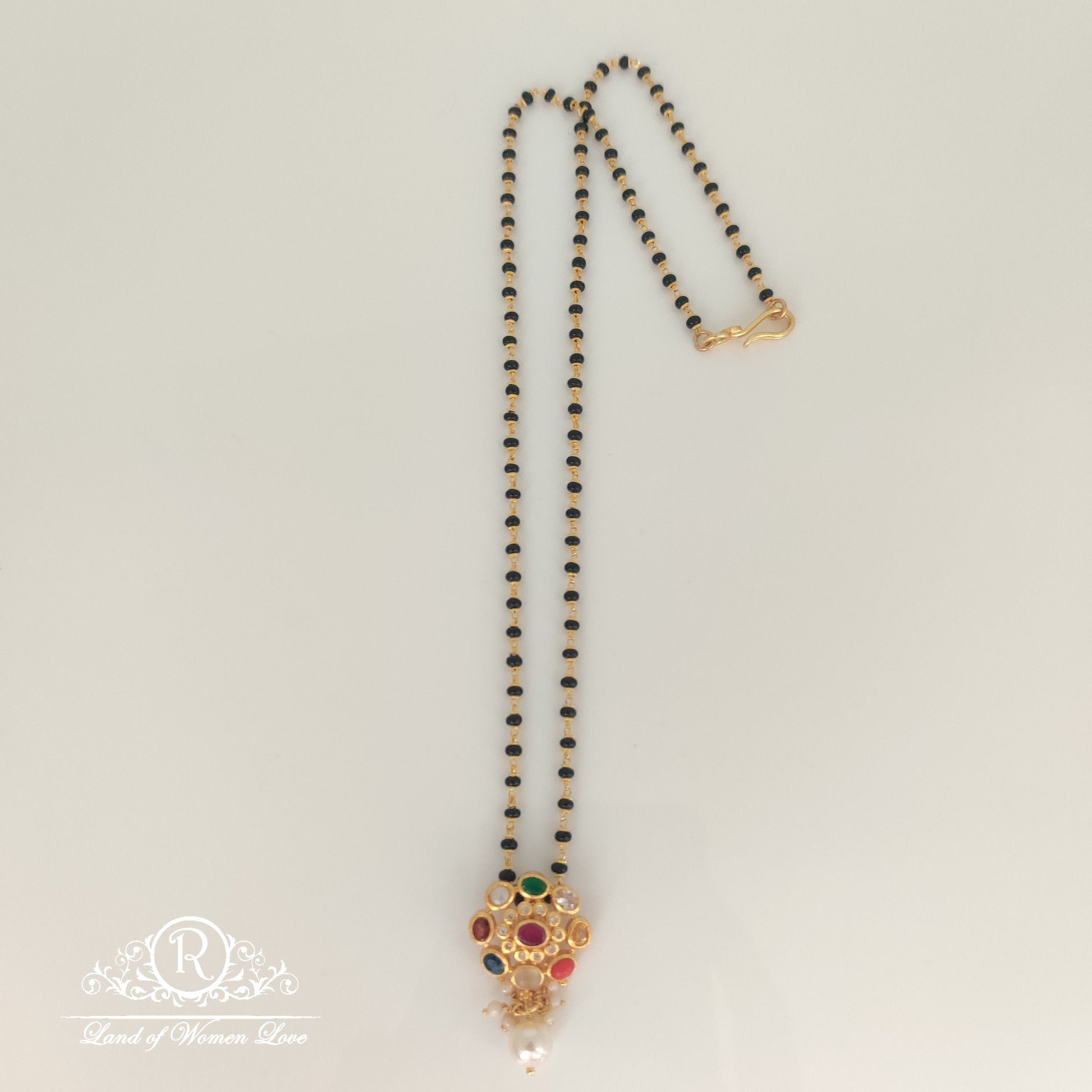 navaratna locket silver black beads-rchk0077 navaratna 92.5 silver ramala jewelry / ramala collections