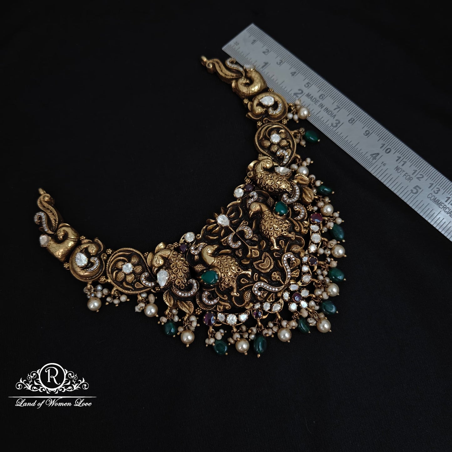 92.5 Silver peacock Design nakshi polki Necklace-RCM1122